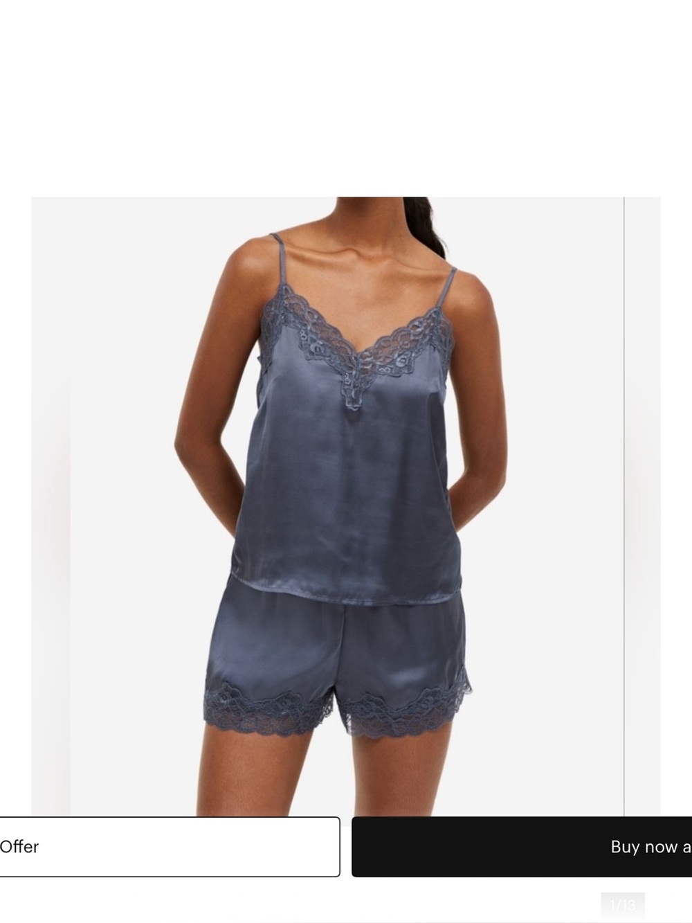 H&M Slate Blue Lace-Trim Camisole & Short Sleep Set